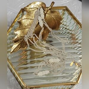 Monet White Enamel Double Chain Vintage Necklace